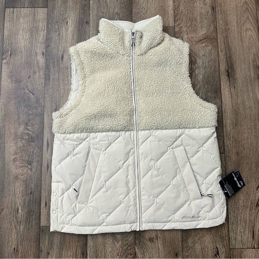 Eddie Bauer 650FP Twisp Down Vest Women’s Size L Off White Light Gray